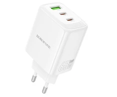Borofone Wall charger BN32 Cargador GaN – USB + 2xType C – QC 3.0 PD 65W baltas