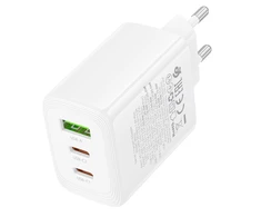 Borofone Wall charger BN32 Cargador GaN – USB + 2xType C – QC 3.0 PD 65W baltas