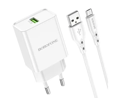 Įkroviklis Borofone BN5 18W USB-A + USB-A to MicroUSB cable 1.0m baltas