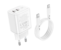 Įkroviklis Borofone BN9 35W 2xUSB-C + USB-C to USB-C cable 1.0m baltas