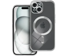 OEM dėklas, skirtas iPhone 15, Electro Mag dėklas, suderinamas su MagSafe sidabrinis