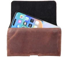 OEM odinis universalus horizontalus diržo dėklas - ROYAL Crazy Horse / ruda - 2XL dydis - skirtas SAMSUNG A21s / S20 ULTRA / S21 ULTRA / A70 / A71 / XIAOMI REDMI 9 / HUAWEI P SMART PRO