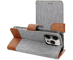 OEM atverčiamas dėklas, skirtas iPhone 17 PRO MAX / 18 PRO MAX, džinsinio audinio, pilkos spalvos