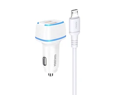 Oem KAKU automobilinis įkroviklis KSC-528 Shengyu – 2xUSB – 2,8A su USB į Micro USB baltos spalvos