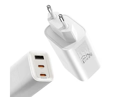 Rock laidinis įkroviklis Ice2Cube GaN – USB + 2xType C – PD 65W 3A baltos spalvos