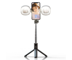 iLike Oem Selfie Stick MINI - with detachable bluetooth remote control, tripod and 2 LED lights - P40S-F Juodas