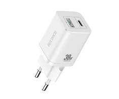 Laidinis įkroviklis Dux Ducis C80 Super Si – USB + Type C – PD 30W QC 3.0 18W 3A baltos spalvos