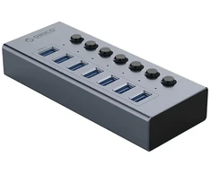 Orico BT2U3-7AB Hub 7x USB-A 3.0 su jungikliais – pilkos spalvos