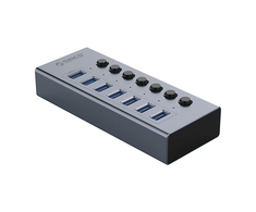 Orico BT2U3-7AB Hub 7x USB-A 3.0 with switches – pilkos spalvos
