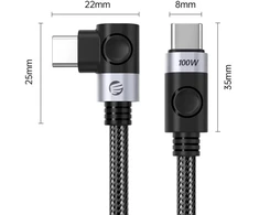 Orico C2CWT USB-C į USB-C PD kampinis kabelis 100W 20Gbps 4K 60Hz 2m - Juodas