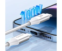 Orico CDX 60W 3A Power Delivery USB-C – USB-C 1m Cable – baltos spalvos