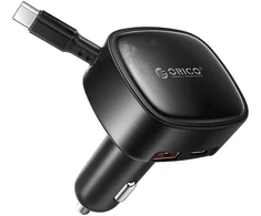 Orico FC-66-1A2C 66W automobilinis įkroviklis su integruotu ištraukiamu USB-C laidu - Juodas