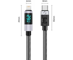 Orico LDC2L USB-C į Lightning PD kabelis 29W su LED Ekranas 480Mbps 1.5m - Juodas