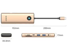 Orico USB-C 9w1 | 2x USB-A 3.0 | 1x USB-C 3.0 | 1x USB-C PD 100W | 1x HDMI 4K 60Hz | 1x Micro SD/SD | 1x RJ45 2.5G Ethernet | 1x Audio 3,5 mm - rožinė-auksinė