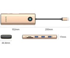 Orico USB-C 9w1 | 3x USB-A 3.0 | 1x USB-C PD 100W | 1x HDMI 4K 60Hz | 1x VGA 1080P 60Hz | 1x Micro SD/SD | 1x RJ45 Gigabit Ethernet - rožinė-auksinė