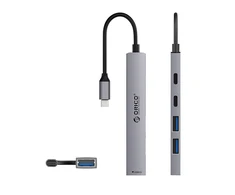 Orico YSB4-U2 USB-A/USB-C šakotuvo prijungimo stotelė 2x USB-A 2.0 + 1x USB-A 3.0 + 1x USB-C 2.0 + 1x USB-C – pilkos spalvos