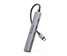 Orico YSB4-U2 USB-A/USB-C šakotuvo prijungimo stotelė 2x USB-A 2.0 + 1x USB-A 3.0 + 1x USB-C 2.0 + 1x USB-C – pilkos spalvos