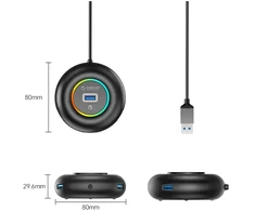 Orico YXR4-U3 RGB USB šakotuvas 4 prievadų USB-A 3.0 su garso/mikrofono prievadu 1,8 m - Juodas
