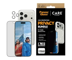 Panzer Glass „CARE by PanzerGlass“ flagmaninis „Privacy 3-in-1“ dėklas + privatumo stiklas + objektyvas, skirtas „iPhone 17 Pro“