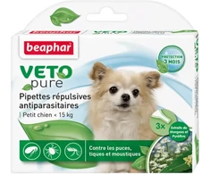 Pilieni pret blusām, ērcēm suņiem - Beaphar Veto Pure Spot on, līdz 15 kg, 3 gab