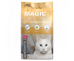 Magic Cat Placek Kačių kraiko smėlis : MAGIC LITTER Bentonite Ultra Baltas Baby Powder, 10 l.