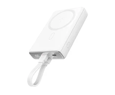 Powerbank Joyroom JR-PBM01 magnetic 10000mAh 20W su stoveliu + Lightning kabelis - USB-C - baltos spalvos