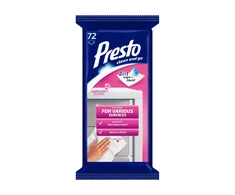 Drėgnos servėtėlės paviršiams Presto Clean and Go 72 vnt.