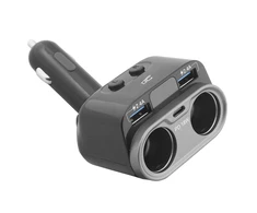 LTC Lengvesnis automobilio lizdas + 2xUSB 2.4A + tipo -C greito įkrovimo lizdas