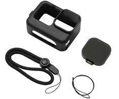 Puluz Silikoninis dėklas for GoPro HERO12, HERO11, HERO10, and HERO9 Juodas with Lens Cover and Strap (Juodas)