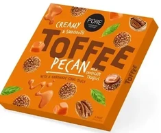 Pure Chocolate Piena šokolādes trifeles ar īrisa krēma pildījumu un pekanriekstu dekoru Toffee 135g.