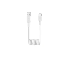 Puro 10W USB-A – USB-C Spiral kabelis 1m – baltos spalvos