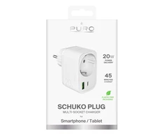 Puro 20W Power Delivery Charger su Schuko Plug and Socket 1x USB-C + 1x USB-A – baltos spalvos