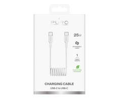 Puro 25W USB-C Spiral kabelis – USB-C 1m – baltos spalvos
