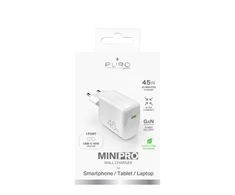 Puro Elektrik Puro Super Mini 45W PD GaN USB-C laidinis įkroviklis – baltos spalvos