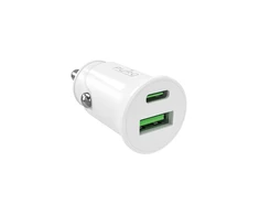 Puro Pro Lite automobilinis įkroviklis 1x USB-A + 1x USB-C Power Delivery 20W – baltos spalvos