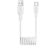 Puro 10W USB-A – USB-C Spiral kabelis 1m – baltos spalvos