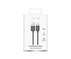 Puro TPE 12W USB-A – microUSB 1m kabelis – juodos spalvos