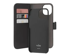 SBS Nuimama PURO piniginė – dėklas 2 viename, skirtas iPhone 15 Plus (juodas)
