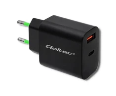 QOLTEC 51713 Charger 18W 5-12V 1.5-3A USB type C PD USB QC 3.0 Juodas