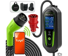 Qoltec Įkroviklis automobiliui elektrycznego EV i hybryd su regulacją 2w1 Typ2 | 7kW | 230V | CEE 32A | Wi-Fi | Tuya | Smart life | LCD | 5m