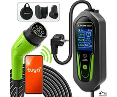Qoltec Įkroviklis automobiliui elektrycznego EV i hybryd su regulacją 2w1 Typ2 | 3.5kW | 230V | SCHUKO 16A | Wi-Fi | Tuya | Smart life | LCD | 5m