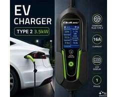 Qoltec Įkroviklis automobiliui elektrycznego EV i hybryd su regulacją 2w1 Typ2 | 3.5kW | 230V | SCHUKO 16A | Wi-Fi | Tuya | Smart life | LCD | 5m