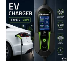 Qoltec Įkroviklis automobiliui elektrycznego EV i hybryd su regulacją 2w1 Typ2 | 7kW | 230V | CEE 32A | Wi-Fi | Tuya | Smart life | LCD | 5m
