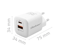 QOLTEC 50763 GaN ULTRA 35W įkroviklis / 5-20V / 2,25 3A / 1 x USB tipo C PD / 1x USB / Baltas