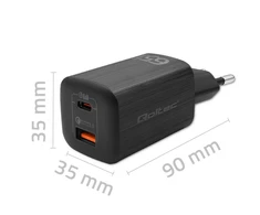 QOLTEC 50766 GaN ULTRA 65W charger / 5-20V / 2.25 3.25A / 1 x USB type C PD / 1x USB / Juodas