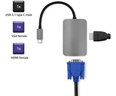 Qoltec 2-in-1 USB-C koncentratorius į HDMI | VGA