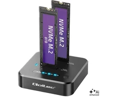 Qoltec Doko stotelė dysków SSD M.2 NVMe | PCIe | DUAL 2 x 8TB | USB-C 3.2 | 10Gb/s | klonowanie offline