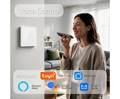 Qoltec 52715 Smart Touch 1-Gang Light Switch | Wi-Fi | Timer | Tuya | Smart Life | Tempered Glass | Baltas
