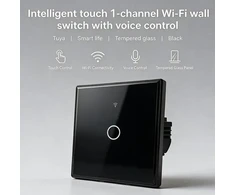 Qoltec 52711 Smart Touch 1-Gang Light Switch | Wi-Fi | Timer | Tuya | Smart Life | Tempered Glass | Juodas