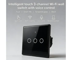 Qoltec Inteligentny dotykowy 3-kanałowy jungiklis wyłącznik światła | Wi-Fi | Timer | Tuya | Smart life | Hartowane szkło | Juodas